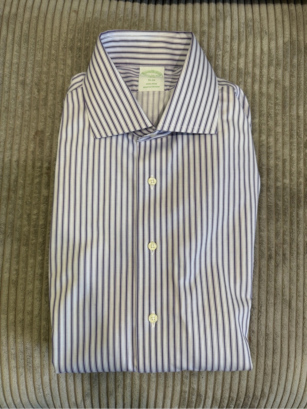 Brooks brothers Men's Striped Dress Shirt - purple/White Size 15.5 34 Slim fit